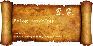 Balog Hetény névjegykártya